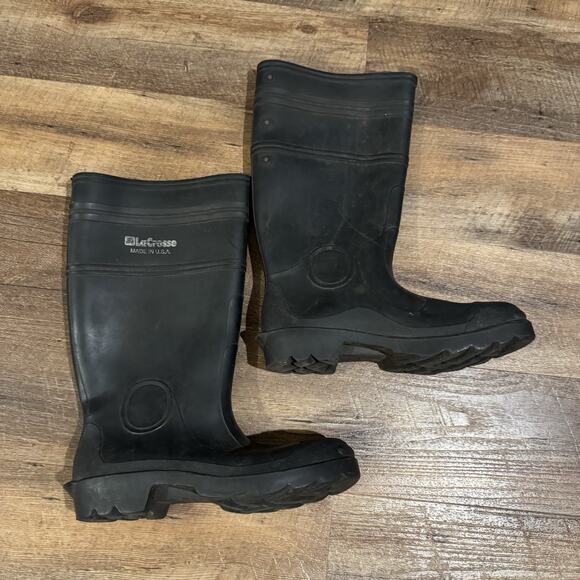 LaCrosse Black Rubber Boots Mens Black Rubber Boots Monarch Made In USA Size 8 - Picture 1 of 8